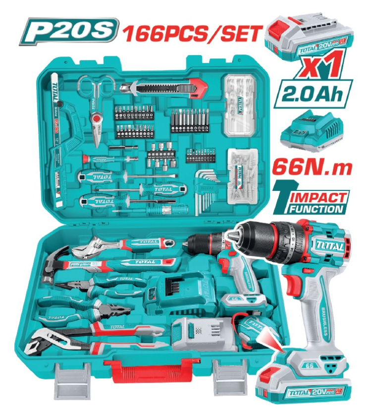 KIT TALADRO 20V + 166 ACCESORIOS